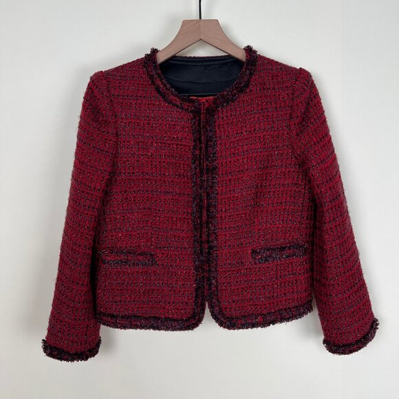 Alice + Olivia Kidman Metallic Tweed Wool Knit Jacket Preppy Old Money Luxury - Picture 11 of 12